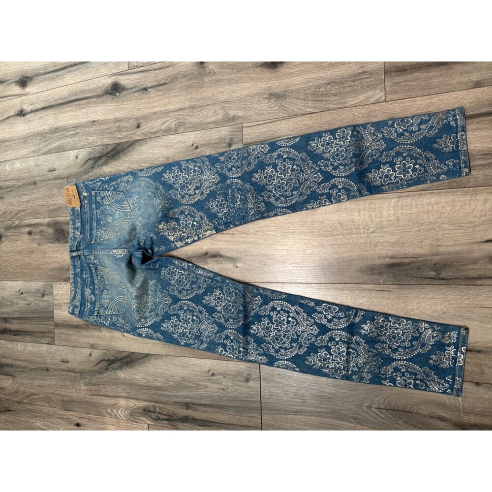 Hollister Juniors 7 Regular (28) Gold Foil Demask Flower Print Low Rise Slim Jea - Picture 9 of 9